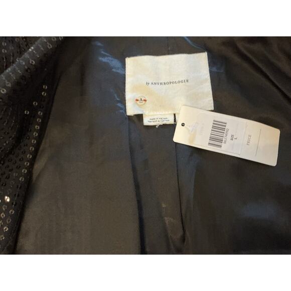 By Anthropologie Sequin Cropped Black Moto Jacket Size Large NWT - Picture 14 of 15
